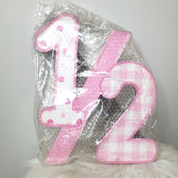 NEW PANTIDE 6 Months Pink 1/2 Number Sign Wooden Table Centerpiece Half Birthday - Picture 2 of 3